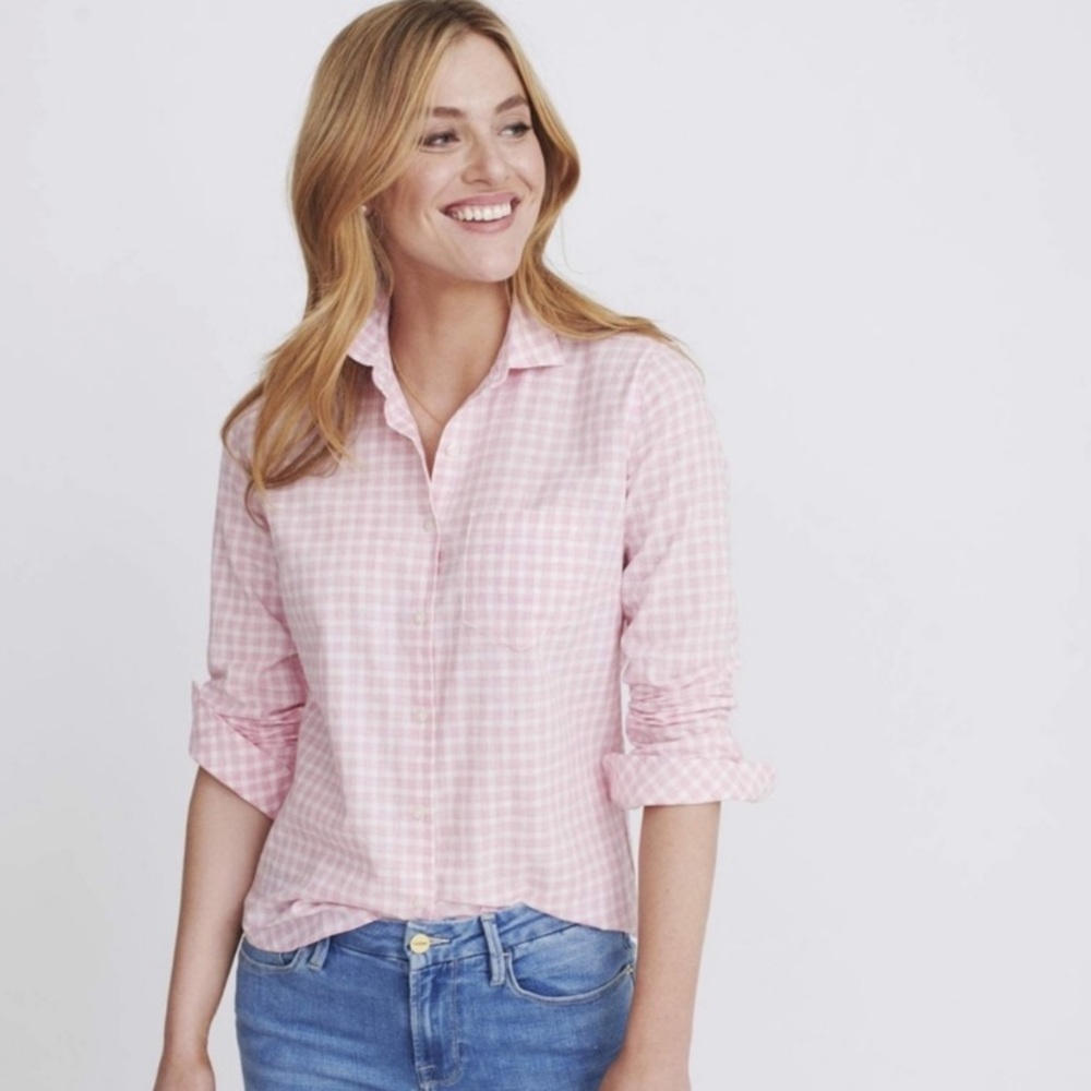 Untuckit Gingham Plaid Button Up Shirt Pink 18